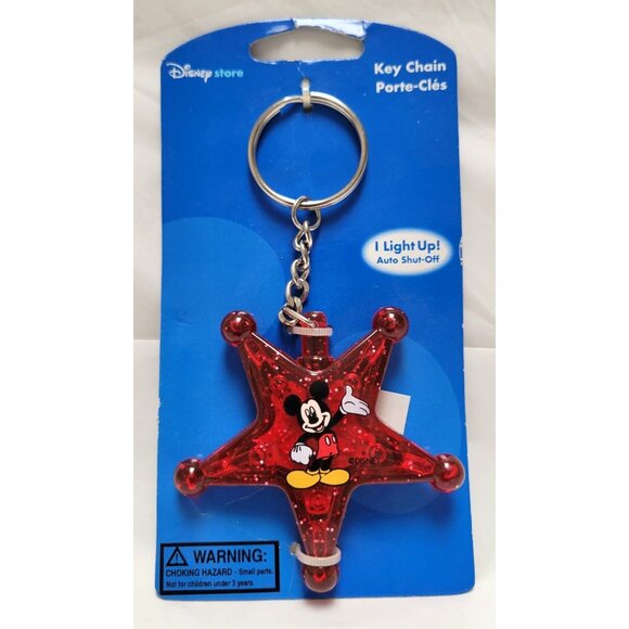 Vintage Disney Store Mickey Mouse Light-Up Glitter Star Keychain NOS - Picture 1 of 7